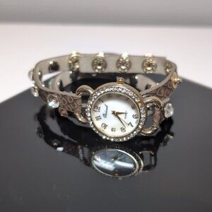 Osirock Quartz Wrap Bracelet Watch Faux Leather Faux Diamond Gold Rhinestone